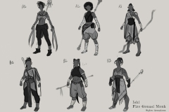 Sketches and styles iterations - Ishi, Fire Genasi Monk - Concept Art - UriellActaea, 2D Artist and Illustrator