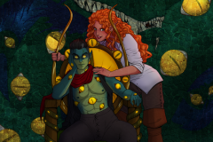 Critical Role Fan Art -Captain Avantika and Possessed!Fjord in front of an Uk'otoa painting - UriellActaea, 2D Artist and Illustrator