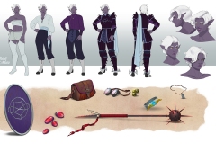 Turnaround in flat colors, expressions and inventory - Ashera, drow paladin - Character Concept Art - UriellActaea, Concept Artist and Illustrator
