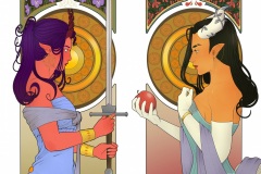 Susi and Syllia - Tieflings Fighter & Sorcerer - DnD Character Illustration Art Nouveau - UriellActaea, Concept Artist and Illustrator